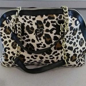 Leopard purse with chains and leather handle